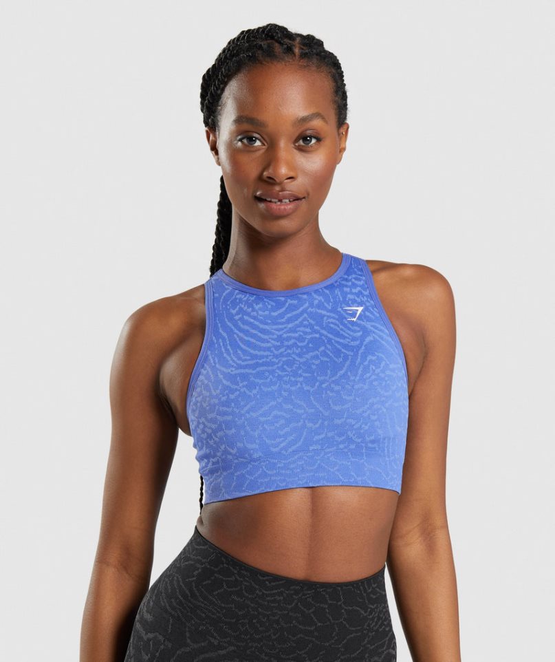 Women\'s Gymshark Adapt Animal Seamless Sports Bra Blue | CA 76D31A